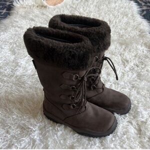 BAFFIN TECHNOLOGIES Chloe Suede Leather Tall Boots Sz 7 Brown Lace up